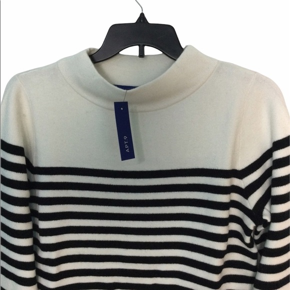 Ladies Apt. 9 Large 12 - 14 Crewneck Sweater Striped Black White Long Sleeve NWT - Picture 5 of 12